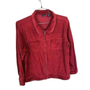 Vtg Womens Red Corduroy Jacket XL 100% Cotton Long Sleeve Casual Zip Up